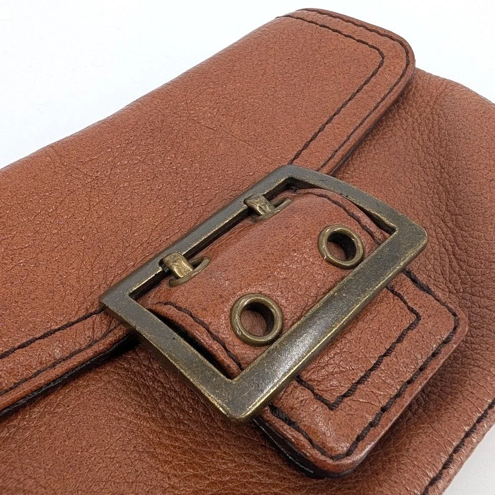 Banana Republic Brown Pebbled Leather Buckle Wristlet‎ Clutch Bag Fall 06